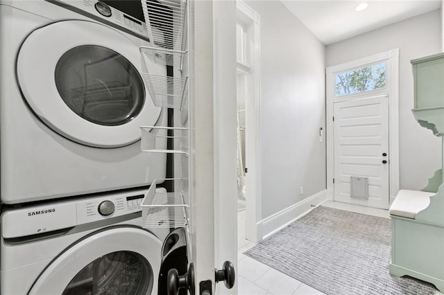 4532-34 Chestnut St, New Orleans, LA 70115 - washroom featuring stacked washer and clothes dryer and tile patterned flooring