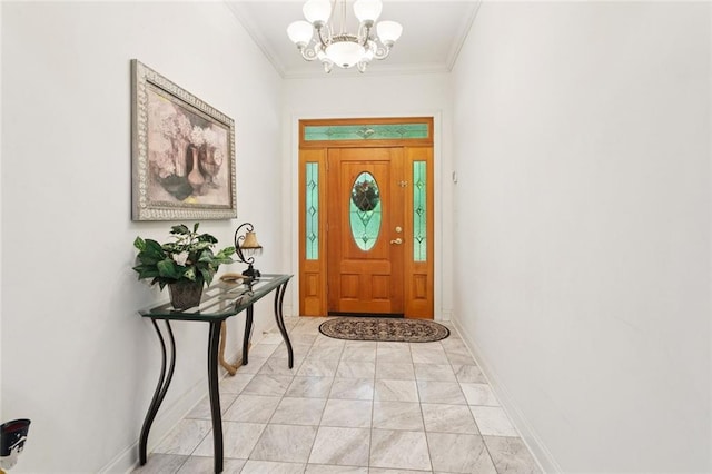 19632 Carol Morgan Rd, Franklinton, LA 70438 - entrance foyer featuring a chandelier, light marble finish flooring, and crown molding