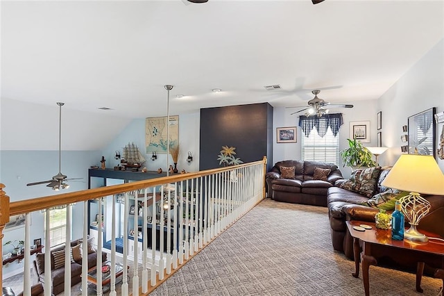 1944 Magnolia St, Lafitte, LA 70067 - living area featuring ceiling fan and vaulted ceiling