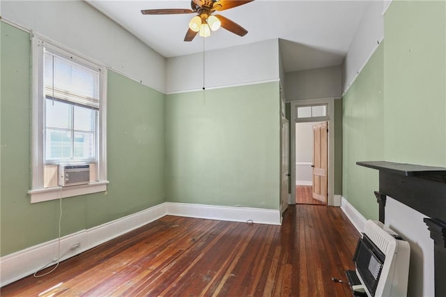 820-22 N Salcedo St, New Orleans, LA 70119 - unfurnished living room with heating unit, a ceiling fan, hardwood / wood-style floors, and cooling unit