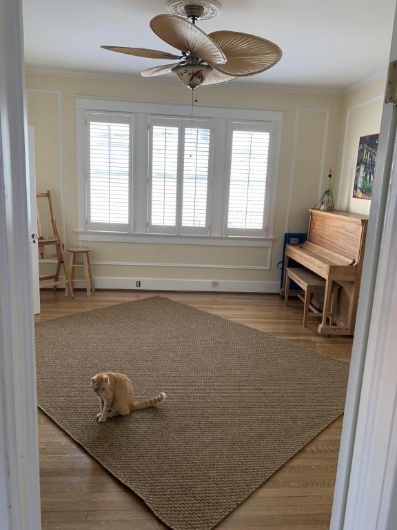 2527 Calhoun St, New Orleans, LA 70118 - sitting room with crown molding, ceiling fan, and wood finished floors