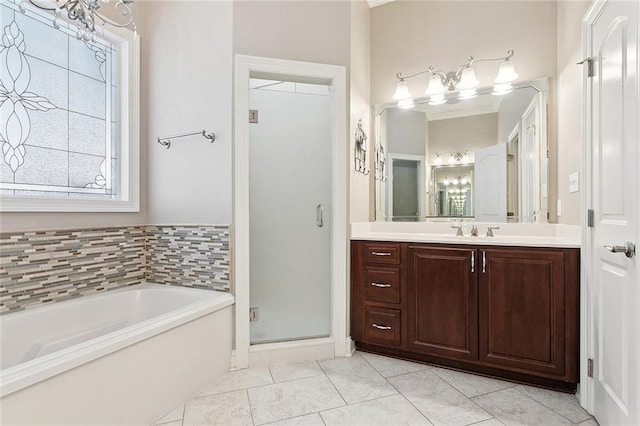 110 Lac Felicity Dr, Luling, LA 70070 - bathroom with a bath, vanity, a shower stall, and tile patterned floors