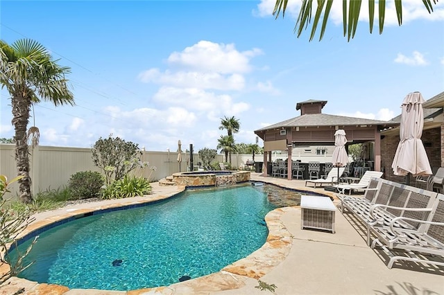 110 Lac Felicity Dr, Luling, LA 70070 - view of pool with a gazebo, a fenced backyard, a patio, and a pool with connected hot tub