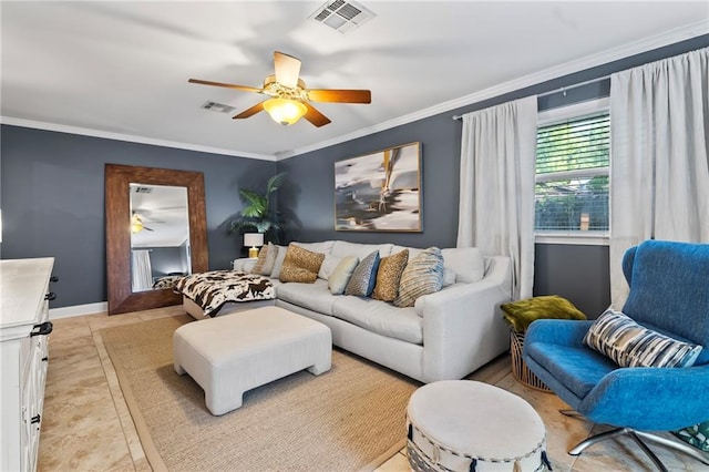 4301 Napoli Dr, Metairie, LA 70002 - living room featuring ceiling fan and ornamental molding