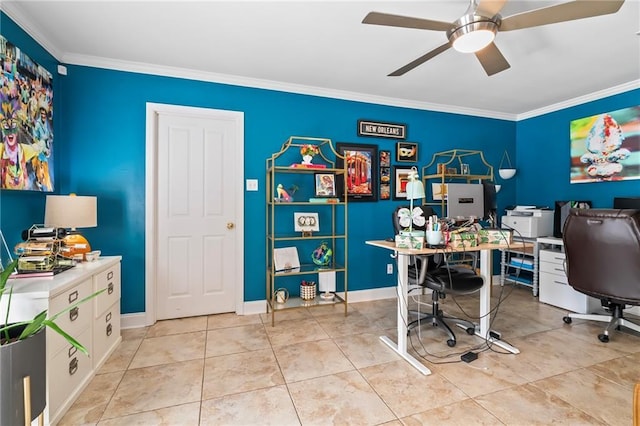 4301 Napoli Dr, Metairie, LA 70002 - office space featuring a ceiling fan, crown molding, and tile patterned floors