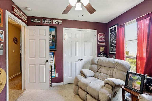 17126 Beacon St, Ponchatoula, LA 70454 - sitting room featuring light carpet and a ceiling fan