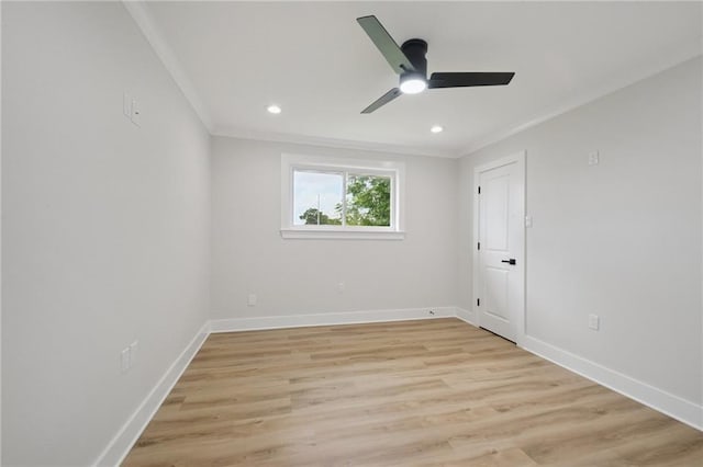 3101 Lake Trail Dr, Metairie, LA 70003 - unfurnished room featuring ornamental molding, a ceiling fan, light wood-type flooring, and recessed lighting