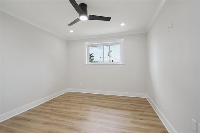 3101 Lake Trail Dr, Metairie, LA 70003 - empty room featuring a ceiling fan, light wood-type flooring, ornamental molding, and recessed lighting