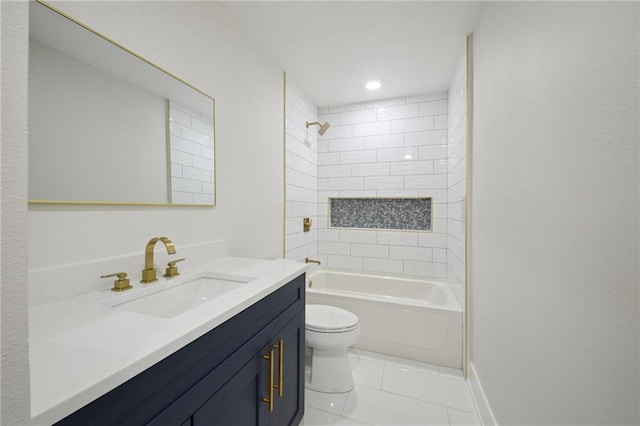 3101 Lake Trail Dr, Metairie, LA 70003 - bathroom with vanity, tile patterned floors, washtub / shower combination, and recessed lighting