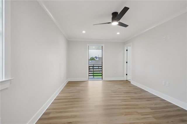 3101 Lake Trail Dr, Metairie, LA 70003 - spare room featuring ceiling fan, crown molding, light wood finished floors, and recessed lighting
