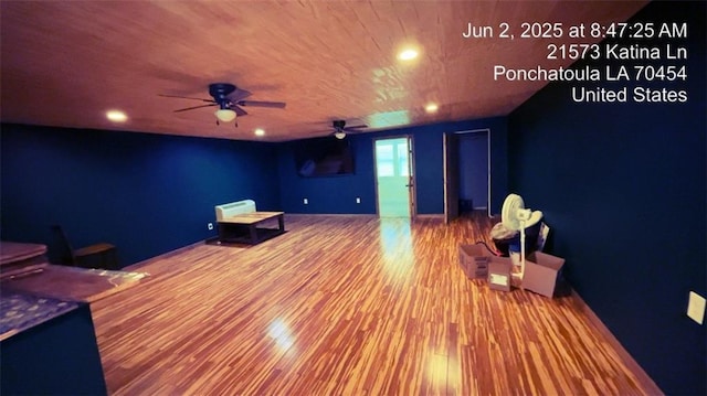 21573 Katina Ln, Ponchatoula, LA 70454 - cinema room with ceiling fan, wood finished floors, and recessed lighting