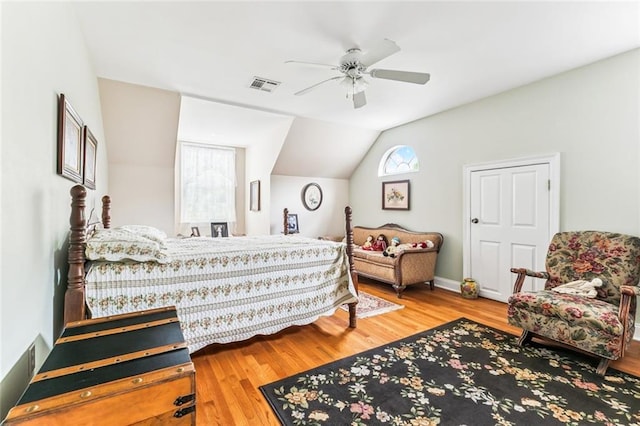 57 Beverly Garden Dr, Metairie, LA 70001 - bedroom featuring wood finished floors, lofted ceiling, and ceiling fan