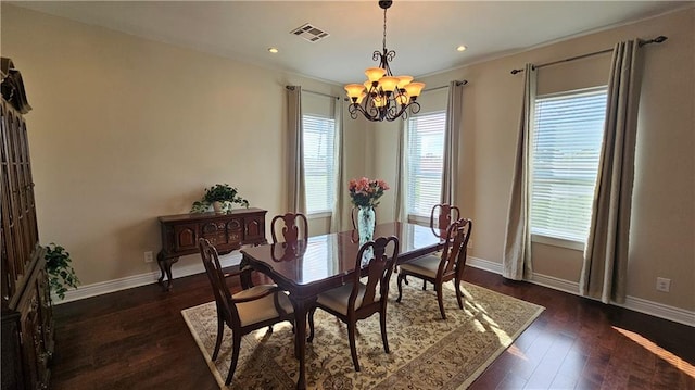 181 Latigue Rd, Avondale, LA 70094 - dining area with a chandelier, dark wood-type flooring, and recessed lighting