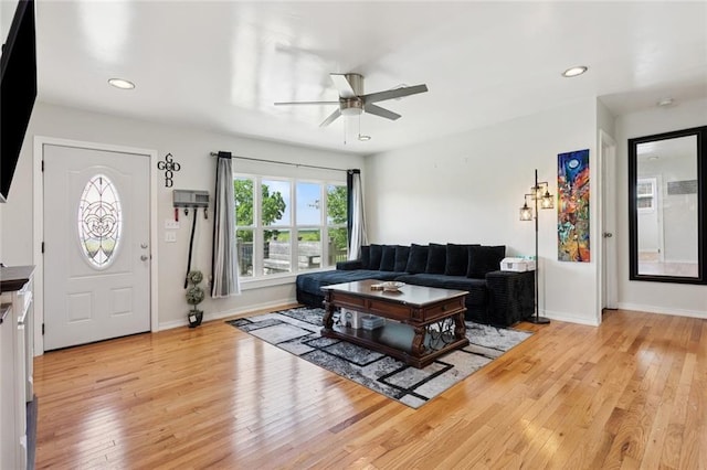243 Carr Dr, Slidell, LA 70458 - living room with a ceiling fan, light wood finished floors, and recessed lighting