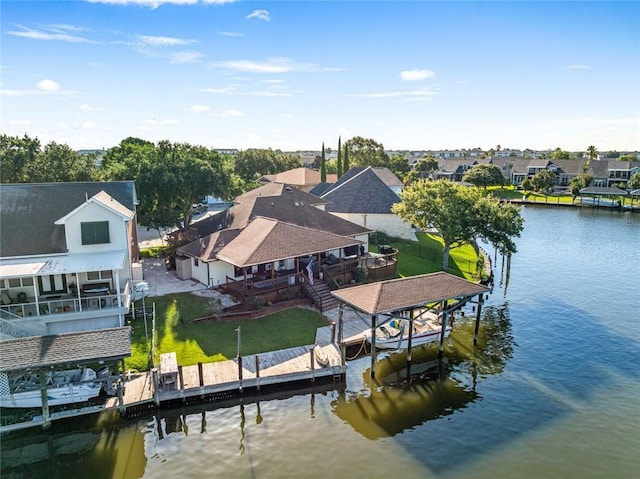 212 Ranger Pl, Slidell, LA 70458 - dock featuring boat lift, a water view, a yard, a residential view, and stairs