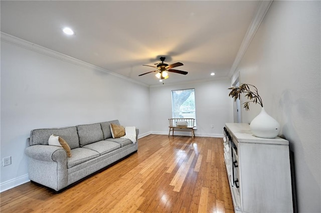 4043 S Inwood Ave, New Orleans, LA 70131 - living area with light wood-type flooring, crown molding, ceiling fan, and recessed lighting