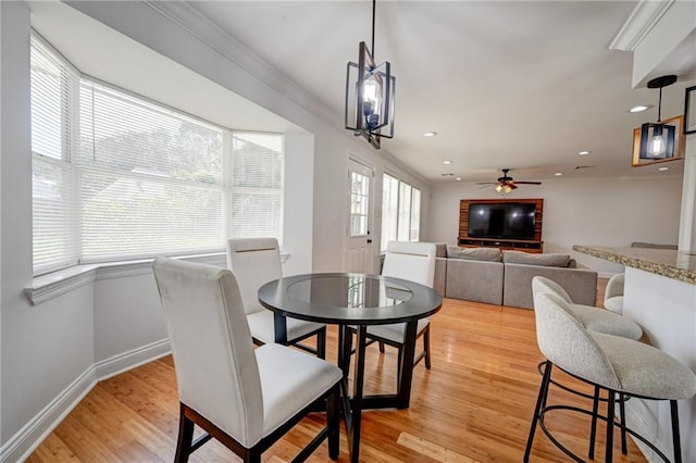 4043 S Inwood Ave, New Orleans, LA 70131 - dining area featuring a ceiling fan, light wood-type flooring, and recessed lighting