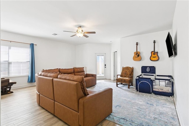 5233 Savannah Ln, Marrero, LA 70072 - living room featuring a ceiling fan and light wood-style floors