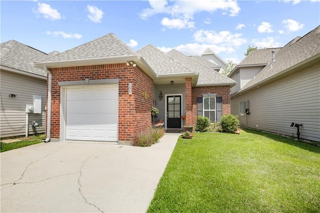 158 Emerald Oaks Dr, Covington, LA 70433 - view of front of home featuring brick siding, concrete driveway, a shingled roof, an attached garage, and a front yard