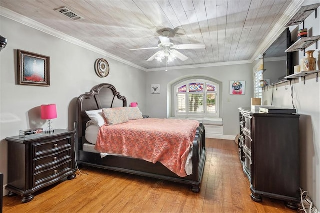 266 Wpa Rd, Ms, MS 39459 - bedroom with light wood-style floors, ornamental molding, a ceiling fan, and wooden ceiling
