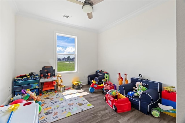 218 Belle Ormond Cir, Destrehan, LA 70047 - game room featuring crown molding, wood finished floors, and ceiling fan