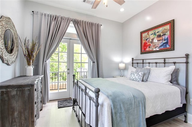 1515 St Ann St, New Orleans, LA 70116 - bedroom featuring access to outside, light wood-style floors, a ceiling fan, and recessed lighting