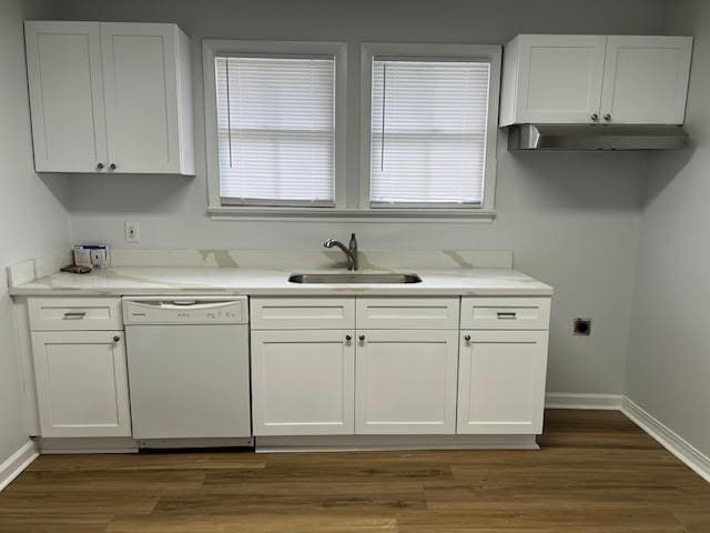 479 Grefer Ave, Harvey, LA 70058 - kitchen featuring dishwasher, white cabinets, dark wood-style flooring, and light countertops