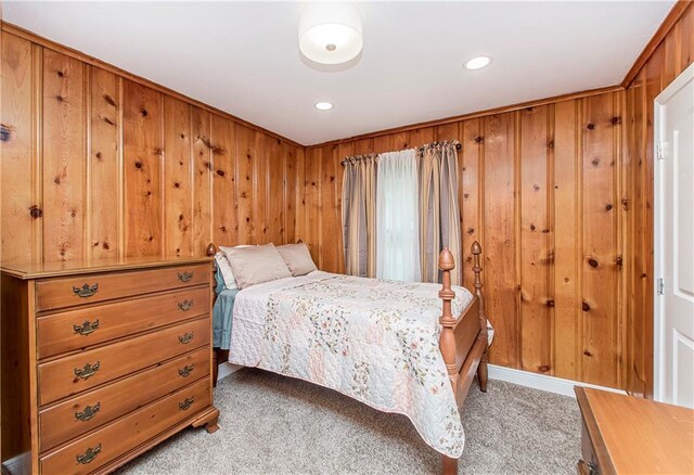 137 Diane Ave, River Ridge, LA 70123 - bedroom featuring light carpet, wooden walls, and recessed lighting