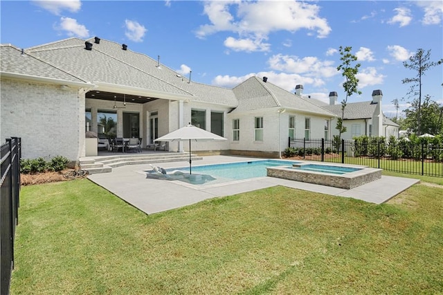128 Juniper Ct, Mandeville, LA 70471 - view of swimming pool featuring a patio area, a fenced backyard, and a pool with connected hot tub
