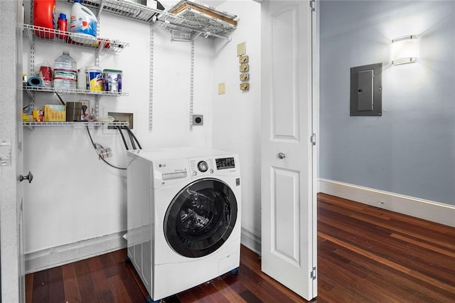 920 Poeyfarre St Unit 161, New Orleans, LA 70131 - laundry area with washer / dryer, electric panel, and hardwood / wood-style flooring