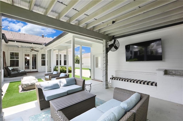 1537 Darlington St, Covington, LA 70433 - view of patio / terrace with french doors, an outdoor living space, and ceiling fan