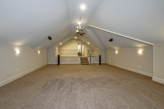 3012 Sunrise Blvd, Slidell, LA 70461 - additional living space with lofted ceiling, carpet flooring, and a ceiling fan