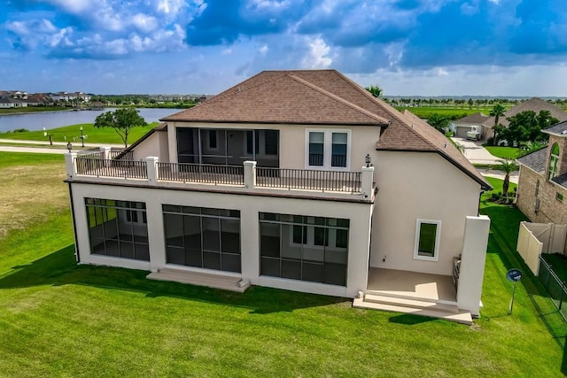 3012 Sunrise Blvd, Slidell, LA 70461 - back of property with stucco siding, a water view, a balcony, and roof with shingles