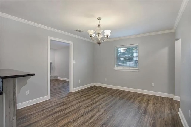 176 Meadowmoss Dr, Slidell, LA 70458 - unfurnished room featuring a chandelier, dark wood finished floors, and ornamental molding