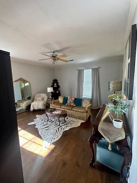 4000 Lake Beau Pre Blvd Unit 131, Baton Rouge, LA 70820 - living room with ceiling fan, crown molding, and wood finished floors