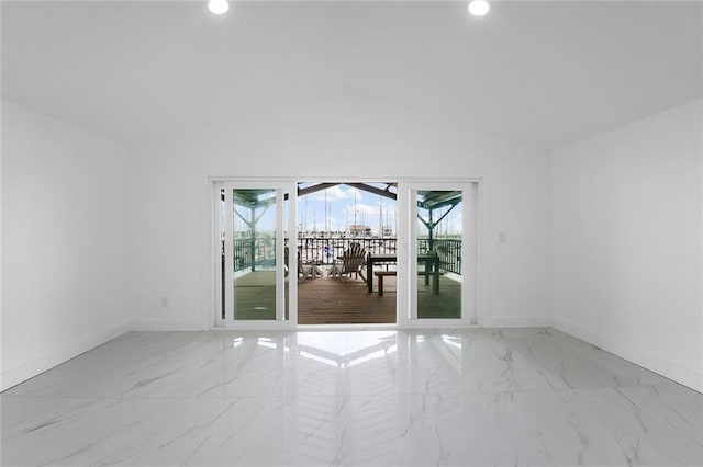 137 N Roadway St Unit 123, New Orleans, LA 70124 - spare room featuring marble tiled floors, lofted ceiling, and recessed lighting