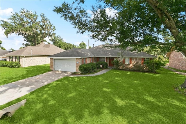 131 Asphodel Dr, Luling, LA 70070 - single story home with a garage, a front lawn, concrete driveway, and brick siding