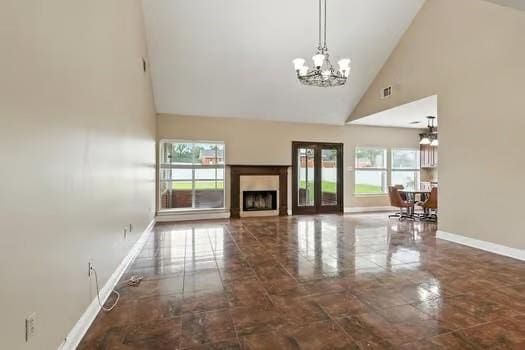 110 Woodchase Dr, Belle Chasse, LA 70037 - unfurnished living room with a chandelier and high vaulted ceiling