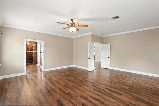 110 Woodchase Dr, Belle Chasse, LA 70037 - spare room with a ceiling fan, crown molding, and dark wood-style floors