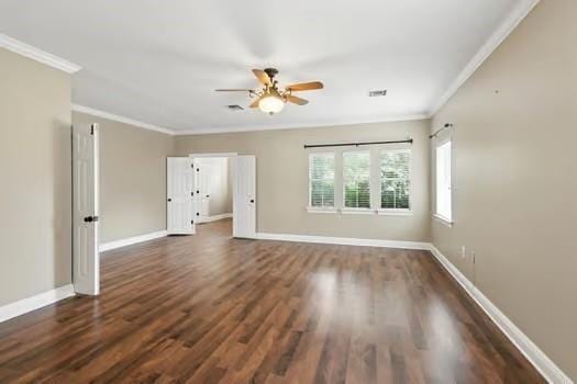 110 Woodchase Dr, Belle Chasse, LA 70037 - spare room with crown molding, ceiling fan, and wood finished floors