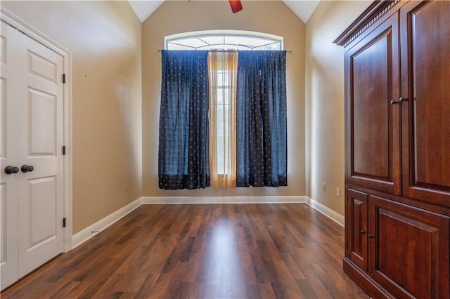 110 Woodchase Dr, Belle Chasse, LA 70037 - foyer with lofted ceiling, dark wood-style flooring, and ceiling fan