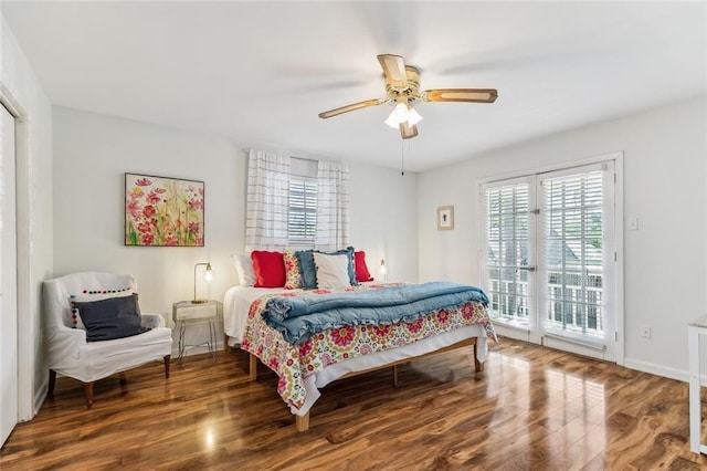 163 Tchefuncte Dr, Covington, LA 70433 - bedroom with access to outside, wood finished floors, and a ceiling fan