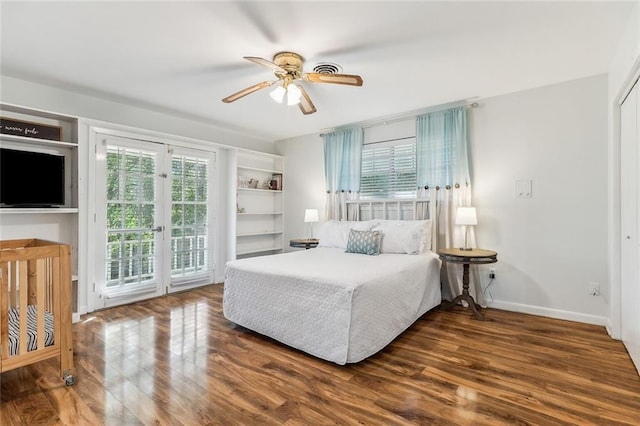 163 Tchefuncte Dr, Covington, LA 70433 - bedroom with access to outside, wood finished floors, and a ceiling fan