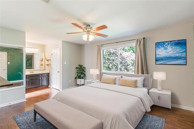 643 Stoney Creek Ave, Baton Rouge, LA 70808 - bedroom with wood finished floors, ensuite bathroom, and ceiling fan