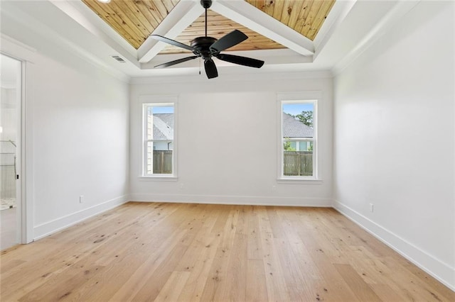 4233 Cypress Point Dr, Covington, LA 70433 - spare room with a wood ceiling with exposed beams, light wood-type flooring, and a ceiling fan