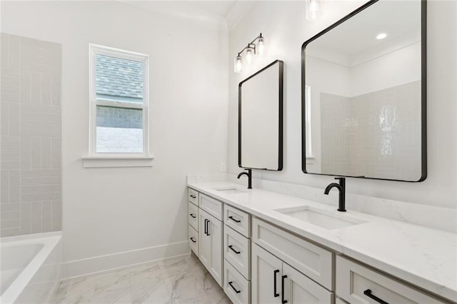 4233 Cypress Point Dr, Covington, LA 70433 - bathroom featuring marble look tiles and double vanity