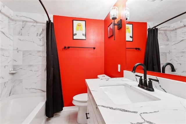 5924 Bellingham Pl, Metairie, LA 70003 - full bath with vanity, shower / tub combo with curtain, and marble look tiles