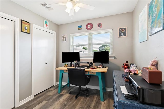 5924 Bellingham Pl, Metairie, LA 70003 - office space with a ceiling fan and wood finished floors