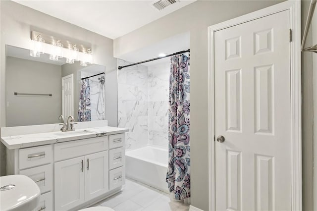 5924 Bellingham Pl, Metairie, LA 70003 - bathroom with vanity, shower / bath combo, and marble finish flooring