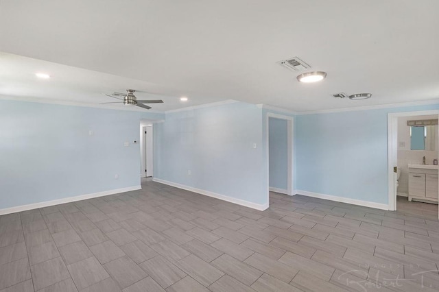 405 Jade Ave, Metairie, LA 70003 - unfurnished room featuring crown molding, a ceiling fan, and recessed lighting